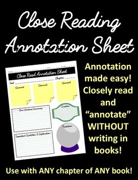 Preview of Close Reading Annotation Sheet: Use with ANY chapter of ANY book!