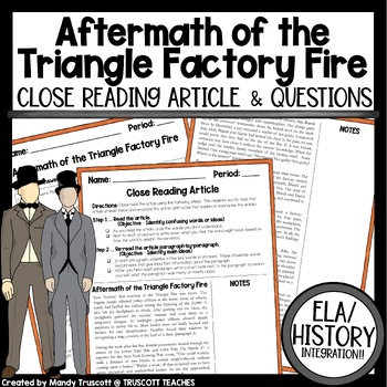 Preview of Close Reading Article: Triangle Shirtwaist Factory Fire Aftermath