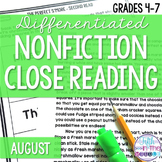 August Nonfiction Close Reading Comprehension Passages and