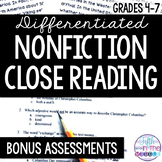 FREE Nonfiction Close Reading Comprehension Passages Assessments
