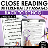 Back to School Close Reading | Differentiated Reading Pass
