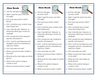 Preview of Close Reading Bookmarks