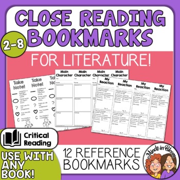Preview of Close Reading Bookmarks for Literature | Annotation Guides & Graphic Organizers