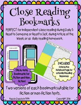 Preview of Close Reading Bookmarks