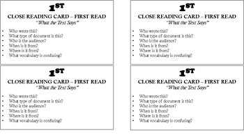 Preview of Close Reading Cards for Social Studies