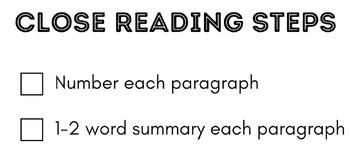 Preview of Close Reading Checklist
