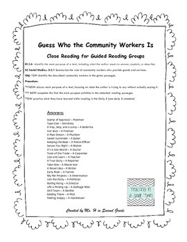 Preview of Close Reading - Community Workers
