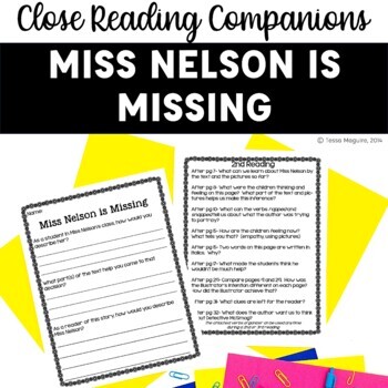Preview of Close Reading Companion: Miss Nelson is Missing Reading Comprehension