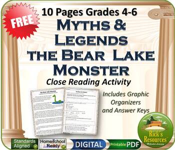 Preview of Myths and Legends - The Bear Lake Monster - Close Reading Comprehension - FREE