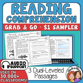 Preview of Close Reading Comprehension Passages & Questions Print and Digital Audio Support