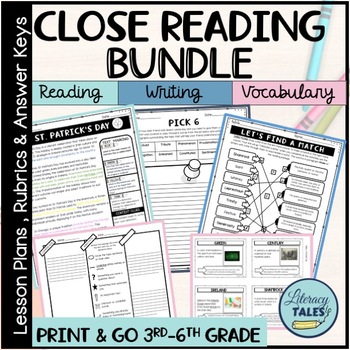 Preview of Close Reading Comprehension Passages, Writing, Vocabulary Activities Bundle