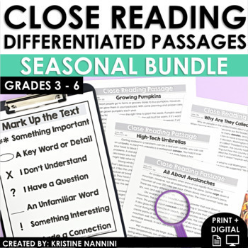Preview of Close Reading Comprehension Passages and Questions BUNDLE | Spring Passages