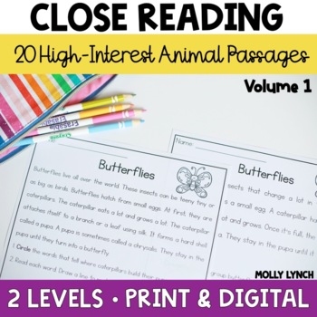 Preview of Close Reading Comprehension and Question Passages for Reading Strategies