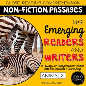 Preview of Close Reading Comprehension for Emerging Readers & Writers: Animals