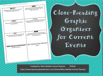 Preview of Close Reading Current Events Organizer