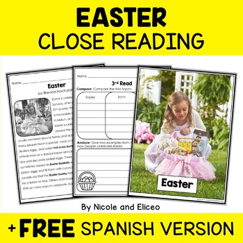 Preview of Easter Close Reading Comprehension Passage Activities + FREE Spanish
