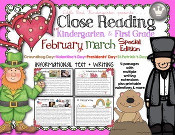 Preview of Close Reading For Kindergarten & First Grade: February March Special Edition