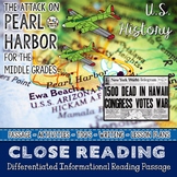 Pearl Harbor Reading Comprehension Close Reading Passage w