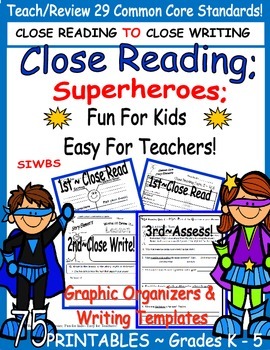Preview of SIWBS Shared Reading Story Elements Close Reading Superheroes. grades 1 - 5