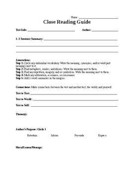 Preview of Close Reading Graphic Organizer