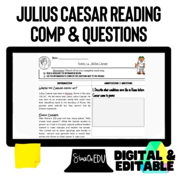 Preview of Close Reading Guided Questions Julius Caesar Ancient Rome 