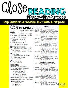 Close Reading -Helping Students Annoate the Text by Ms Klick | TpT