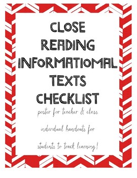 Preview of Close Reading Informational Text Concept Checklist