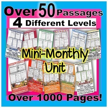 Preview of Digital Resources & PDF's Close Reading LEVELED Passages Mini BUNDLE Full Year