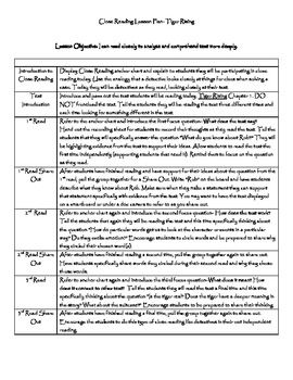 Preview of Close Reading Lesson Plan- Tiger Rising