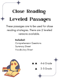 Close Reading Leveled Texts/Passages - Comprehension Questions