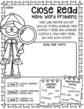 Close Reading Math Word Problems by Happy Little Kindergarten | TpT