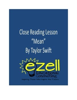 Preview of Close Reading " Mean" by: Taylor Swift