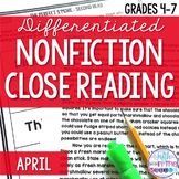 April Nonfiction Close Reading Comprehension Passages and 