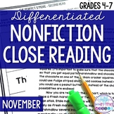 November Nonfiction Close Reading Comprehension Passages a