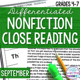 September Nonfiction Close Reading Comprehension Passages 