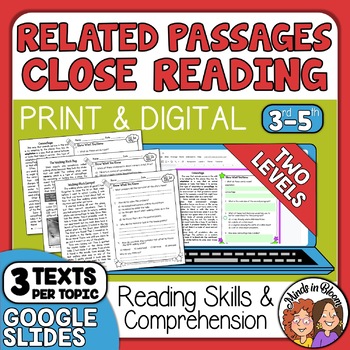 Preview of Close Reading Comprehension 3-Paired Passages and Questions - 2 Reading Levels