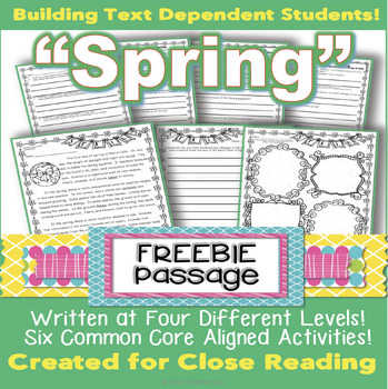 Preview of Close Reading LEVELED Passages "FREEBIE" for Spring CCSS Aligned