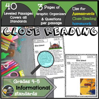 Preview of Close Reading Passages/Reading Assessments 4/5th grade (Informational Texts)