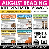 August Reading Comprehension Passages and Activities ELA Centers