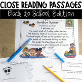 Close Reading Passages | Back to School | Comprehension