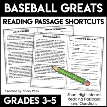 Preview of Reading Comprehension Passages - Baseball Legends - Close Reading Shortcuts