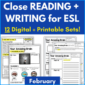 Preview of Close Reading Passages | ESL Writing | ESL Reading | ESL Vocabulary | February