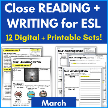 Preview of Close Reading Passages | ESL Reading | ESL Writing | ESL Vocabulary | March