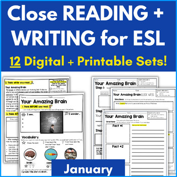 Preview of Close Reading Passages | ESL Writing | ESL Reading | ESL New Years | ESL Winter
