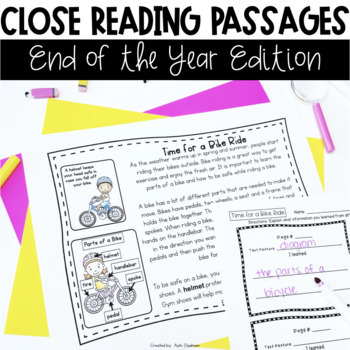 Preview of End of Year Close Reading Passages with Comprehension Questions and Lesson Plans