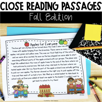 Preview of Fall Close Reading Passages with Comprehension Questions and Lesson Plans