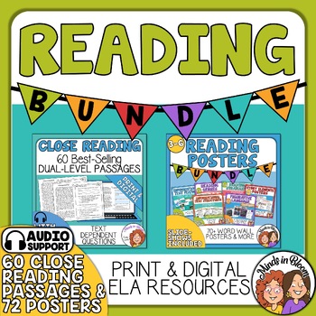 Preview of Close Reading Passages & Reading Posters Bundle - Print & Digital Literacy