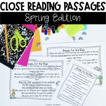 Preview of Spring Close Reading Passages with Comprehension Questions and Lesson Plans