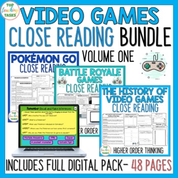 Preview of Video Games Reading Comprehension Passages and Questions Paper and Digital
