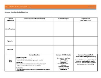 Preview of Close Reading Planning